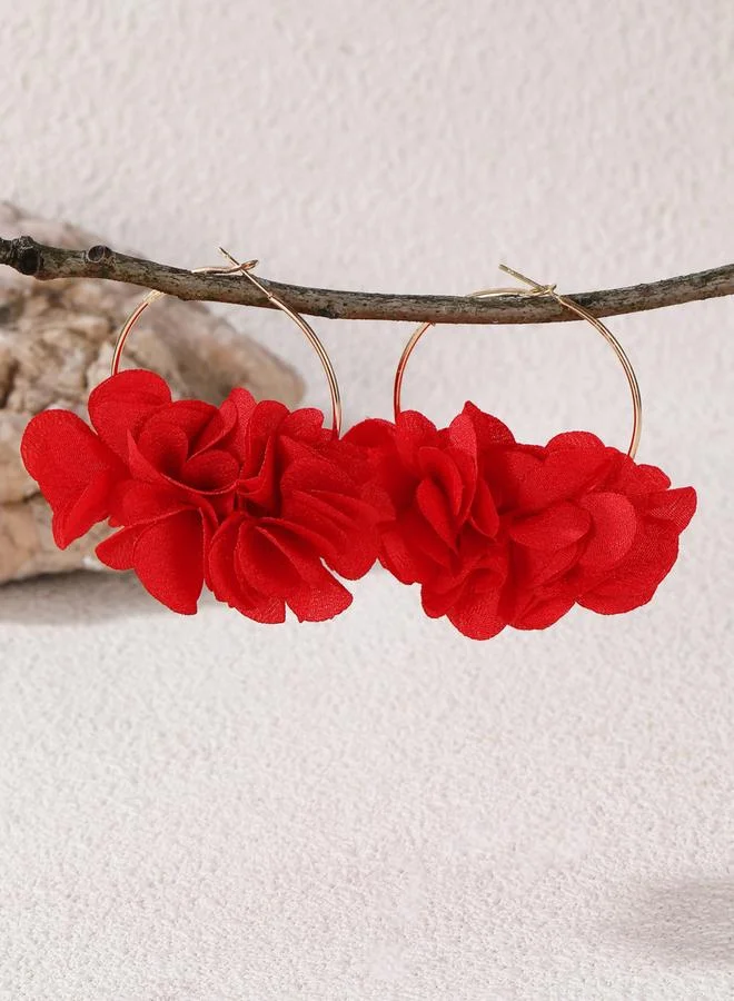 Take Two Take Two Red Floral Decor Hoop Earrings