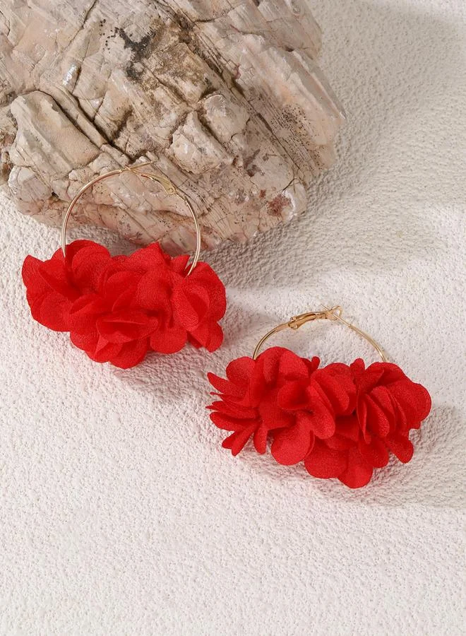 Take Two Take Two Red Floral Decor Hoop Earrings