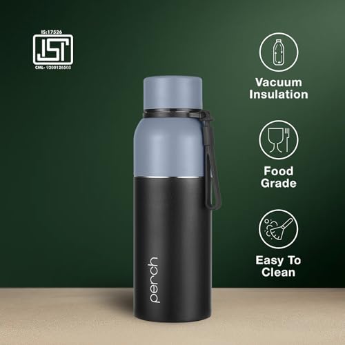 Perch Zenith ISI Certified Hot and Cold Steel Water Bottle 560ml, Vacuum Insulated Flask for Adults | BPA-Free, Leakproof | Easy to Carry Bottle for Office, School, Gym (Knight Black) - Image 4