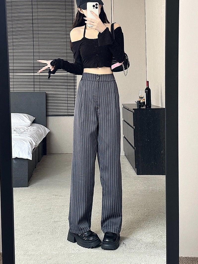 Fashion Casual Striped Suit Pants Straight 2023 New High Waist Wide Leg Pants Loose Mop Pants - Image 1