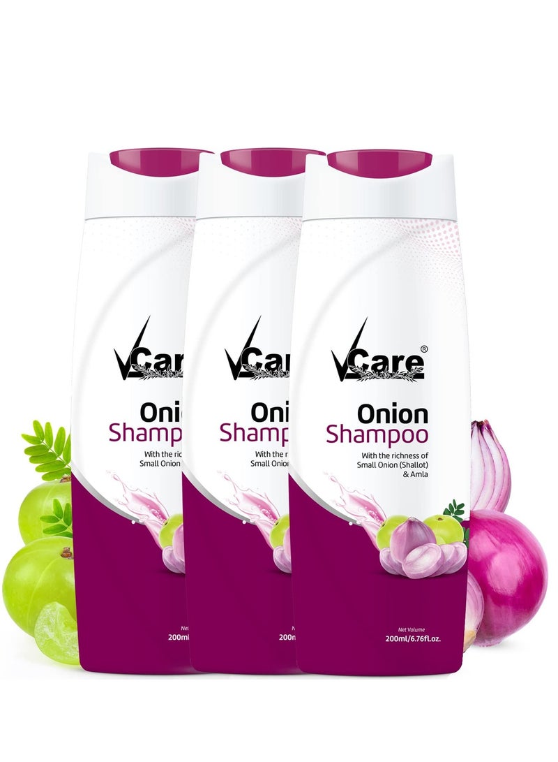 VCare Small Onion Shampoo for Hair Growth 200ml and Hair Fall Control Pack Of 3 - Image 1