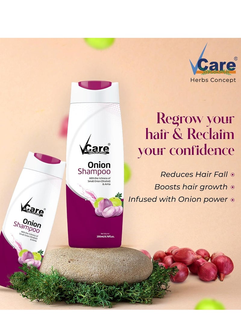 VCare Small Onion Shampoo for Hair Growth 200ml and Hair Fall Control Pack Of 3 - Image 2