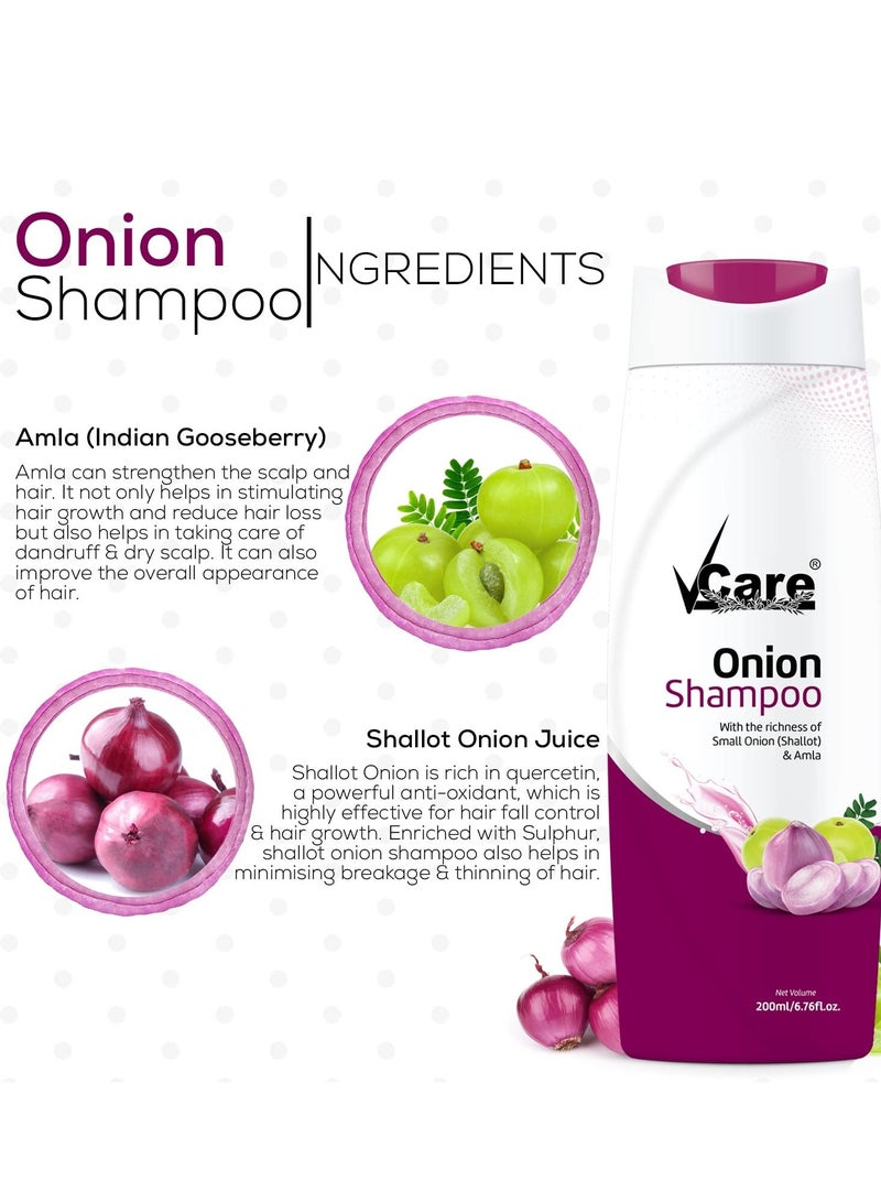 VCare Small Onion Shampoo for Hair Growth 200ml and Hair Fall Control Pack Of 3 - Image 4