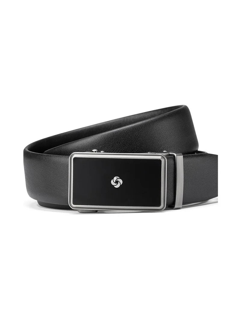 Samsonite Aamir II BIZ Plate AL Auto 02 Leather Belt, Black|Stylish|Premium Quality|Automatic Buckle|Hole Free Belt