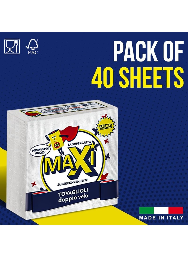 Maxi Supercarta Napkin Tissue 2 Ply, 40 Sheets - 38x38 cm - Soft Embossed Floral Print - Premium Quality Absorbent Disposable Paper Napkins - Image 3