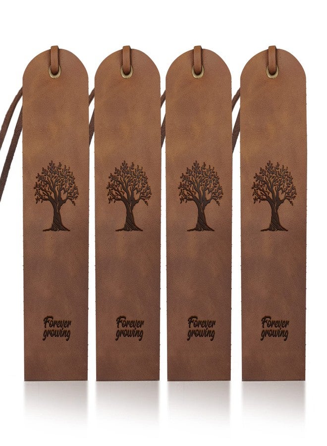 MAYJOYDIY 4pcs Tree of Life Leather Bookmark Genuine Tree Leather Page Markers 2×7inch Forever Growing Text Classic Handmade Bookmark Cowhide Bookworms for Gift Men Women Writers Relatives and Friends - Image 1