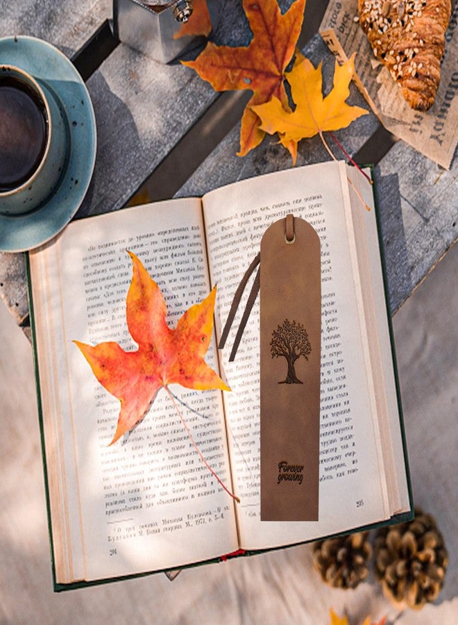 MAYJOYDIY 4pcs Tree of Life Leather Bookmark Genuine Tree Leather Page Markers 2×7inch Forever Growing Text Classic Handmade Bookmark Cowhide Bookworms for Gift Men Women Writers Relatives and Friends - Image 5