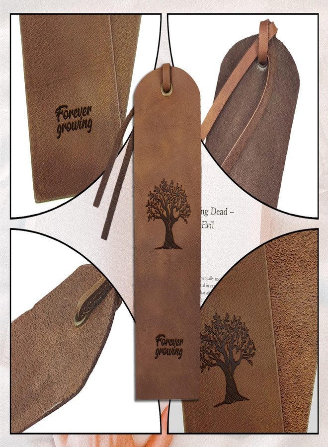 MAYJOYDIY 4pcs Tree of Life Leather Bookmark Genuine Tree Leather Page Markers 2×7inch Forever Growing Text Classic Handmade Bookmark Cowhide Bookworms for Gift Men Women Writers Relatives and Friends - Image 4