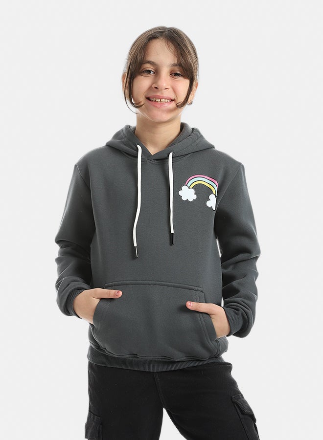 Andora Hooded Printed Front & Back Long Sleeves Hoodie _ Dark Grey - Image 1