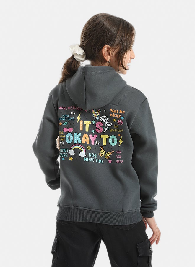 Andora Hooded Printed Front & Back Long Sleeves Hoodie _ Dark Grey - Image 3