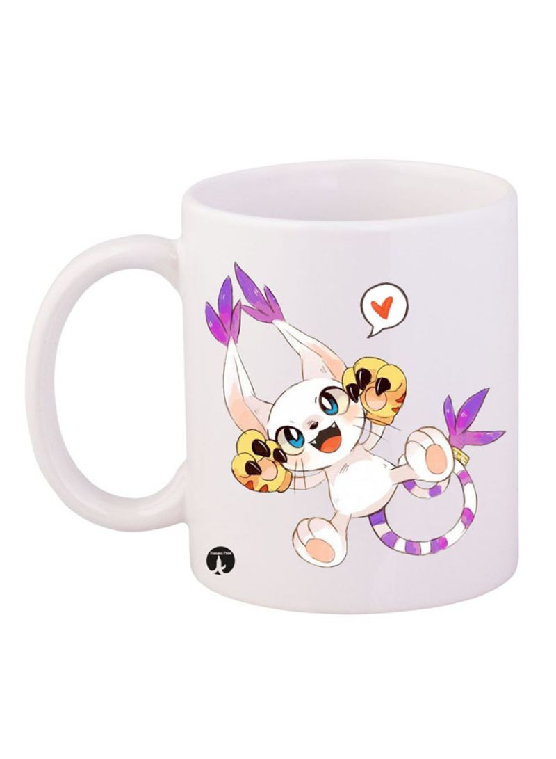 RKN Digimon Printed Mug White/Yellow/Purple 12ounce