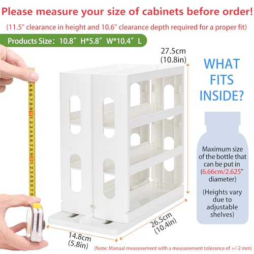 Dutiplus 3-Tier Medicine Organizer Cabinet Storage Rack with Pull-and-Rotate Design for Holding Vitamins, Supplements, Cosmetics 10.82" H x 5.82" W x 10.43" D (Creamy White) - Image 2