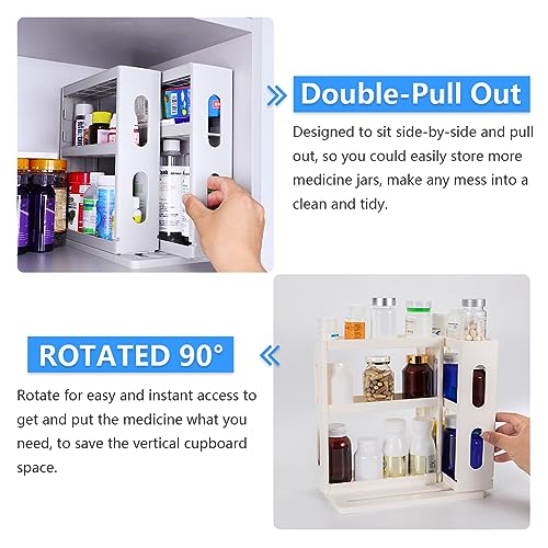 Dutiplus 3-Tier Medicine Organizer Cabinet Storage Rack with Pull-and-Rotate Design for Holding Vitamins, Supplements, Cosmetics 10.82" H x 5.82" W x 10.43" D (Creamy White) - Image 4