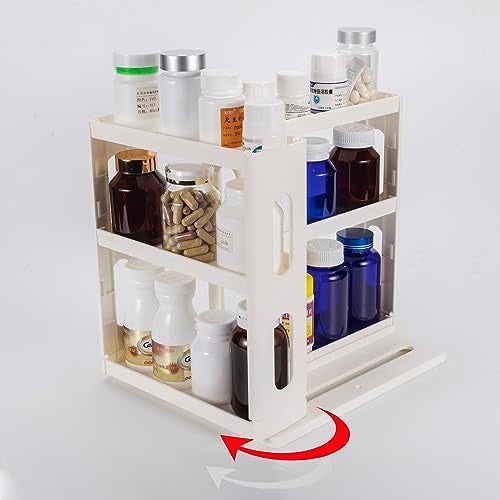 Dutiplus 3-Tier Medicine Organizer Cabinet Storage Rack with Pull-and-Rotate Design for Holding Vitamins, Supplements, Cosmetics 10.82" H x 5.82" W x 10.43" D (Creamy White) - Image 1