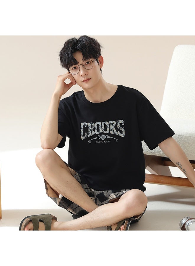 Crooks Men's  Cotton Pajamas Set Summer Short-sleeved Shorts Pijama Thin Teenagers Pyjamas Loose Home Clothing Can Be Worn Outside - Image 1