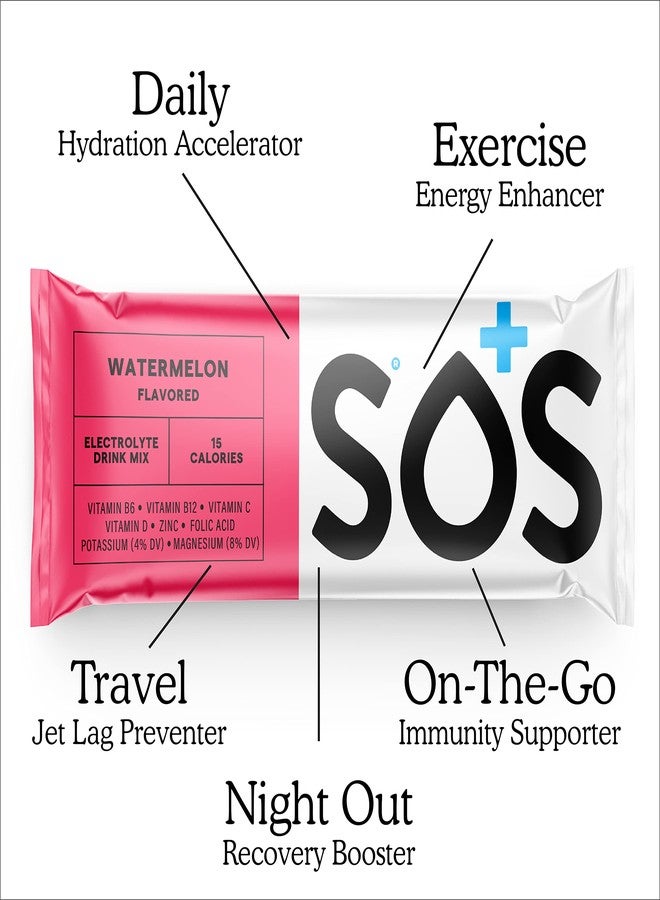 SOS Hydration Electrolyte Powder Sticks | Low Sugar Rapid Hydration | Keto Friendly (8 Servings, Watermelon) - Image 2
