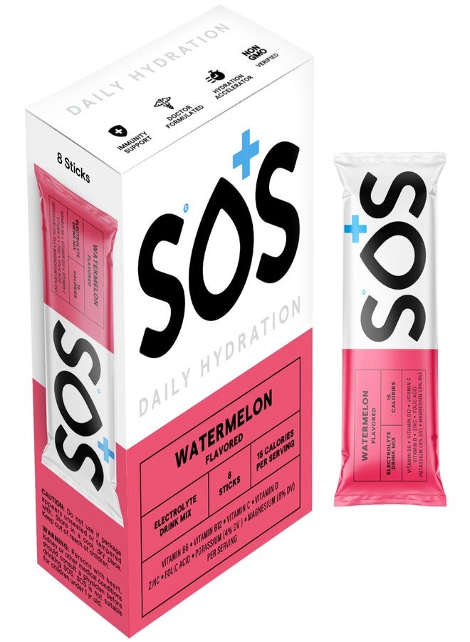 SOS Hydration Electrolyte Powder Sticks | Low Sugar Rapid Hydration | Keto Friendly (8 Servings, Watermelon) - Image 1