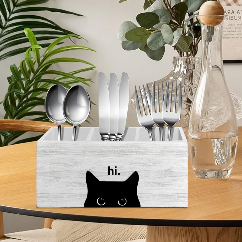 XLDLIOO Hi Black Cat Pen Pencil Holder Organizer for Desk Accessories, Black Cat Mom Lady Lovers Owner Gifts Wooden Box Sign Desk Decor for Home Office Decoration, Pet Lover Gifts - Image 4