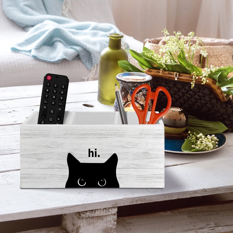 XLDLIOO Hi Black Cat Pen Pencil Holder Organizer for Desk Accessories, Black Cat Mom Lady Lovers Owner Gifts Wooden Box Sign Desk Decor for Home Office Decoration, Pet Lover Gifts - Image 5
