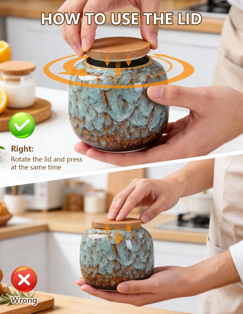 Simcat Ceramic Storage Jars, Exquisite Glaze Food Canisters for Kitchen Spice Storage,Tea Caddy Storage,Coffee Jar,Condiment Jar with Seald Lid (Light blue) - Image 3