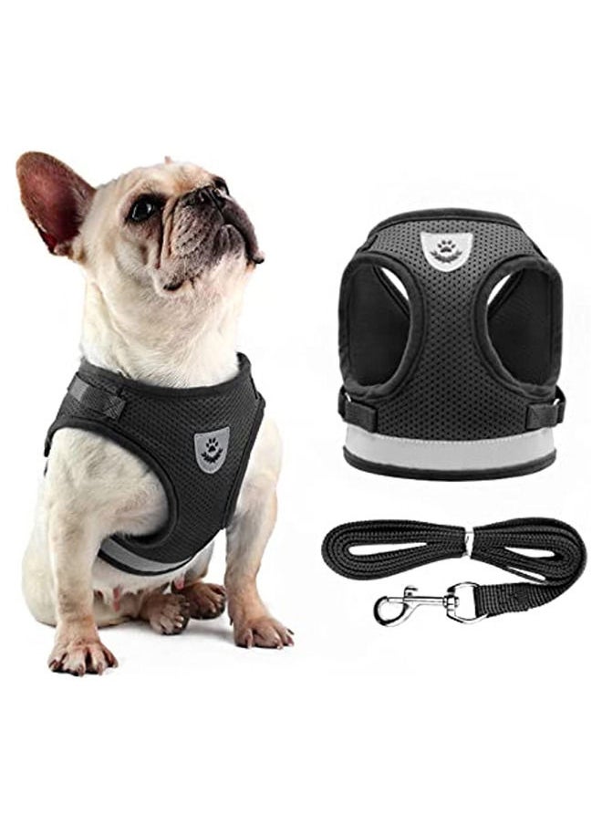Neostyle Dog Harness with Leash Set,No Pull Adjustable Reflective Step-in Puppy Harness with Padded Vest for Dogs and Cats(Black(2-piece set))  - Image 1