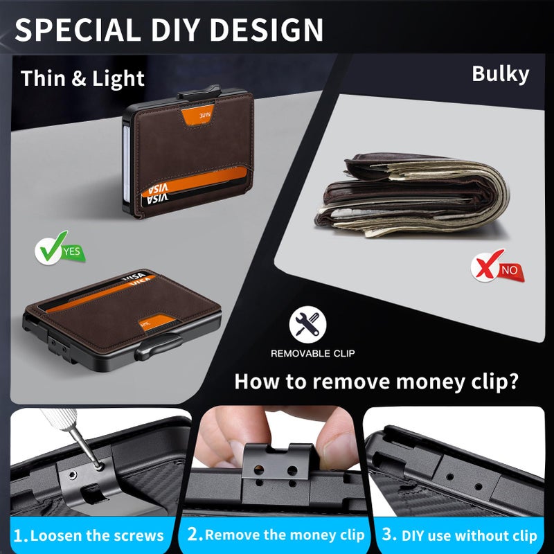 SEMORID Wallet for Men, Mens Wallet Minimalist Slim Wallet, RFID Blocking Smart Pop Up Wallet with Money Clip & ID Window, Metal Compact Wallet, Aluminum Credit Card Holder Wallet - Image 5