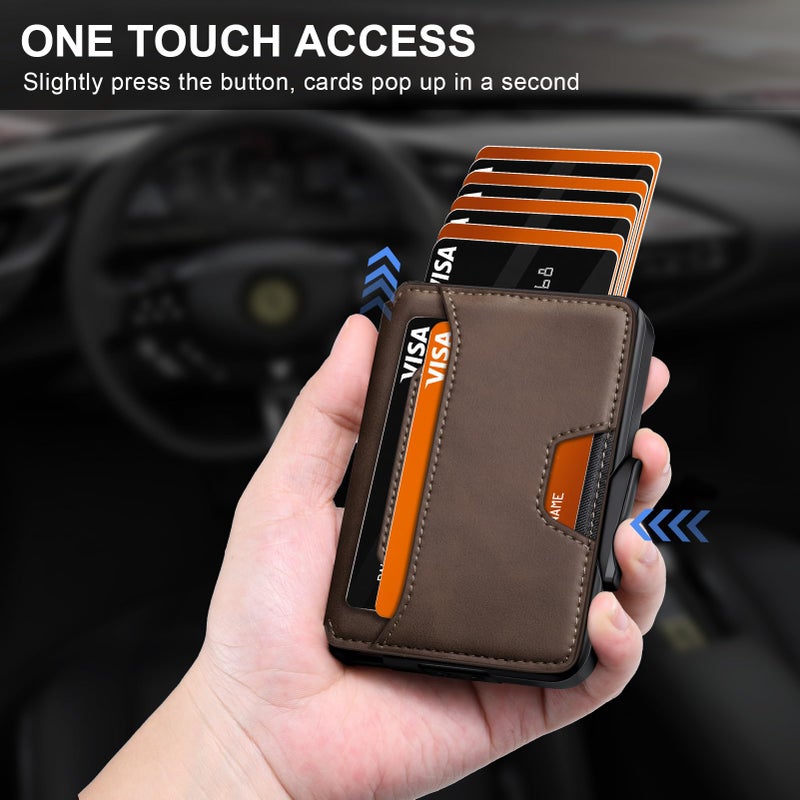 SEMORID Wallet for Men, Mens Wallet Minimalist Slim Wallet, RFID Blocking Smart Pop Up Wallet with Money Clip & ID Window, Metal Compact Wallet, Aluminum Credit Card Holder Wallet - Image 2