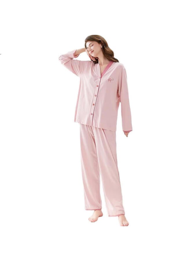 Fenton Fenteng Women'S Pure Cotton 5A Antibacterial New Spring Contrast Color V-Neck Home Wear Set - Image 3