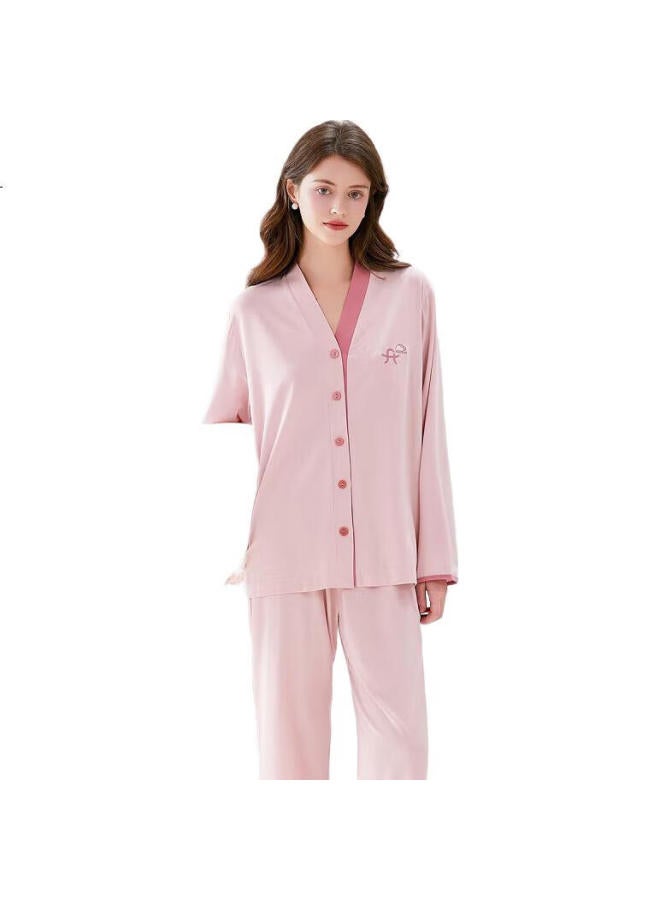 Fenton Fenteng Women'S Pure Cotton 5A Antibacterial New Spring Contrast Color V-Neck Home Wear Set - Image 2