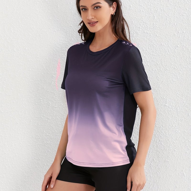 Women'S Ombre Sports Tee, Gradient Shades, Casual Athletic - Image 1
