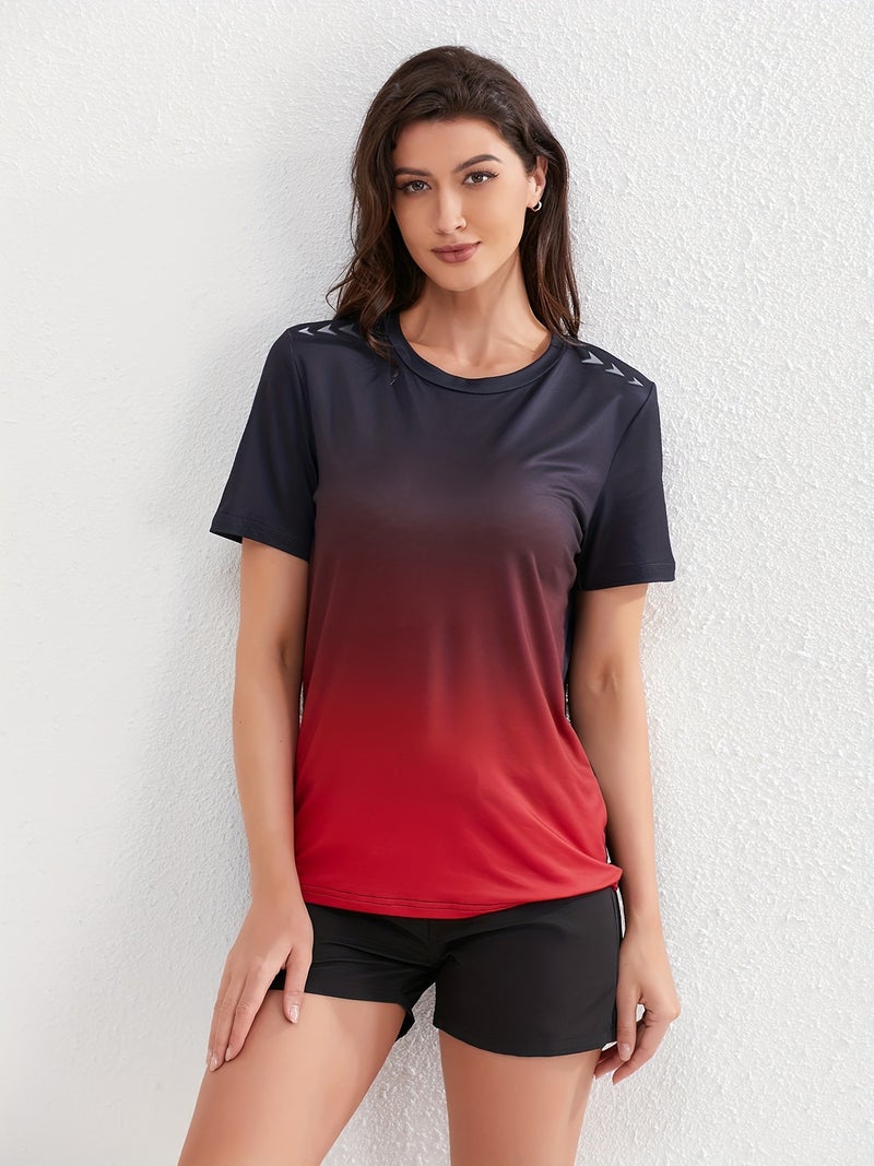 Women'S Ombre Sports Tee, Gradient Shades, Casual Athletic - Image 3