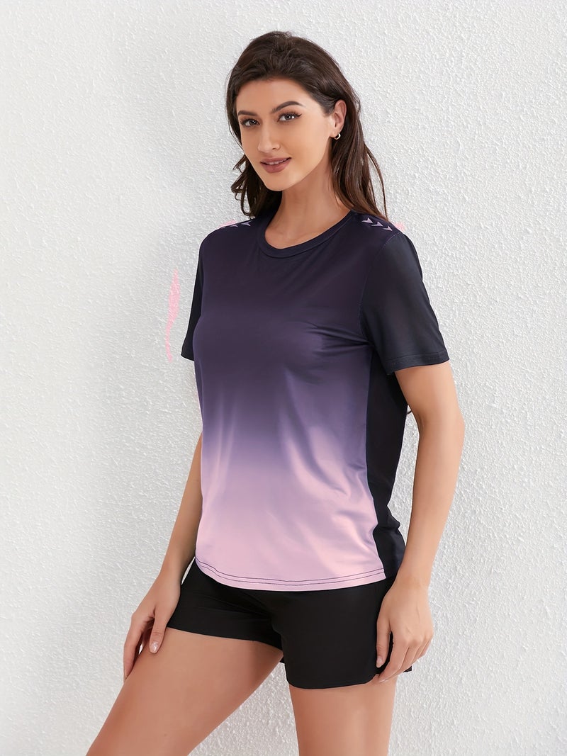 Women'S Ombre Sports Tee, Gradient Shades, Casual Athletic - Image 4