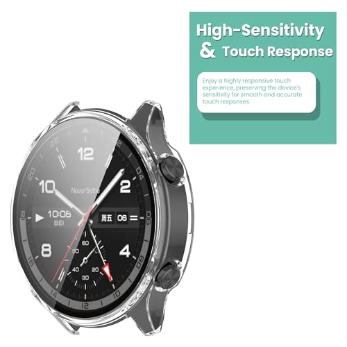 Wisely Shine Protective Slim Bumper Tempered Glass Case Cover Compatible with OnePlus Watch 2R, Crystal Clear - Image 4
