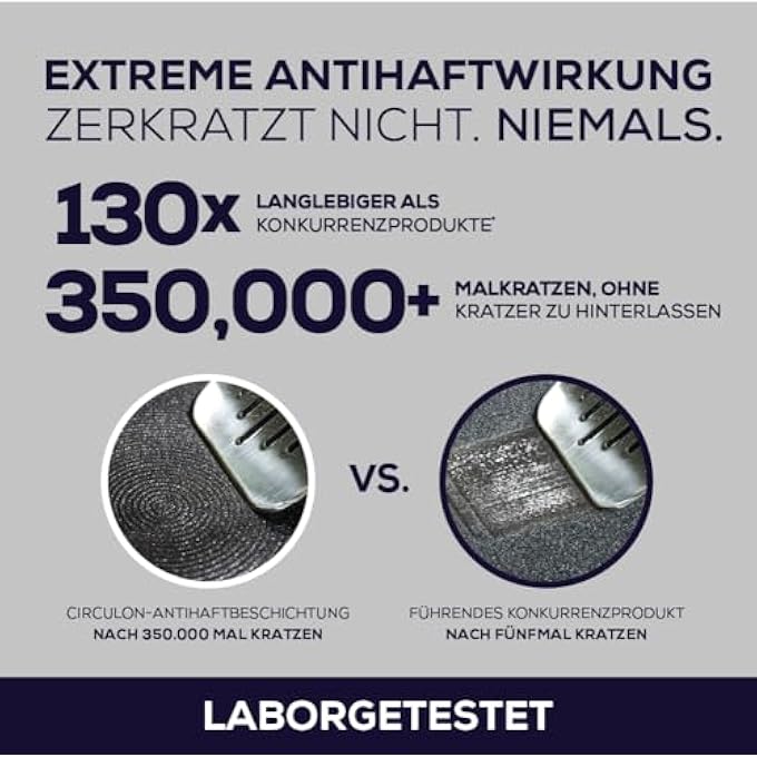 سركيولن قدر طهي غير لاصق مقاوم للخدش مع غطاء، 18 سم، 28 لتر، قدر طهي حثي مع غطاء للتصفية، حواف صب، أواني طهي آمنة للاستخدام في الفرن وغسالة الأطباق، طلاء جرافيت بيوتر - Image 4