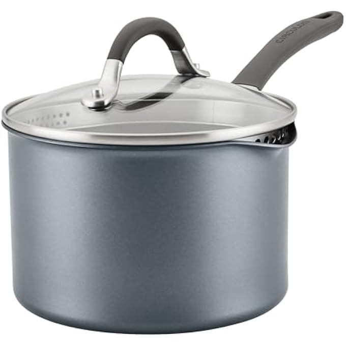 سركيولن قدر طهي غير لاصق مقاوم للخدش مع غطاء، 18 سم، 28 لتر، قدر طهي حثي مع غطاء للتصفية، حواف صب، أواني طهي آمنة للاستخدام في الفرن وغسالة الأطباق، طلاء جرافيت بيوتر - Image 1
