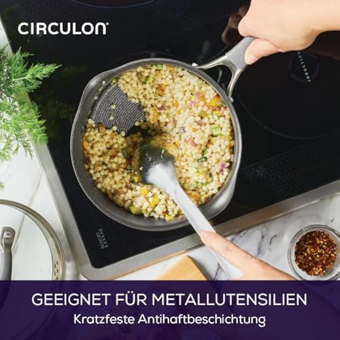 سركيولن قدر طهي غير لاصق مقاوم للخدش مع غطاء، 18 سم، 28 لتر، قدر طهي حثي مع غطاء للتصفية، حواف صب، أواني طهي آمنة للاستخدام في الفرن وغسالة الأطباق، طلاء جرافيت بيوتر - Image 5