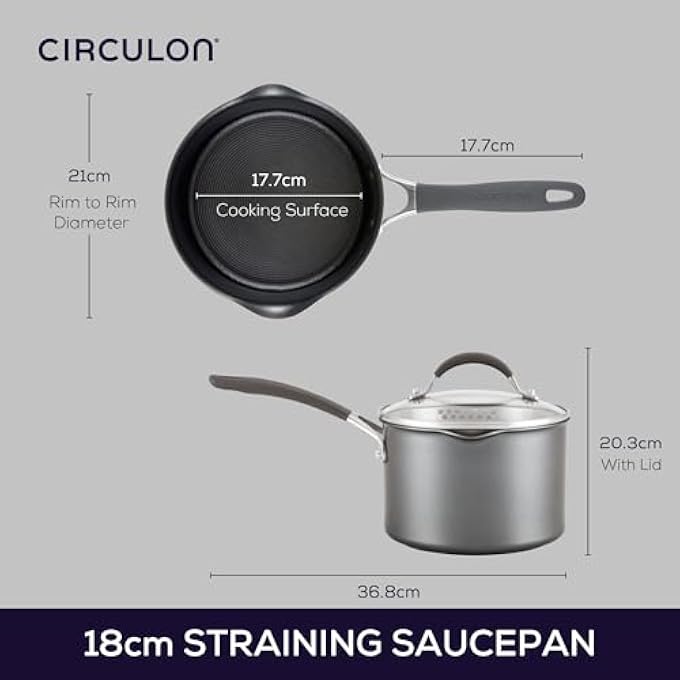 سركيولن قدر طهي غير لاصق مقاوم للخدش مع غطاء، 18 سم، 28 لتر، قدر طهي حثي مع غطاء للتصفية، حواف صب، أواني طهي آمنة للاستخدام في الفرن وغسالة الأطباق، طلاء جرافيت بيوتر - Image 3