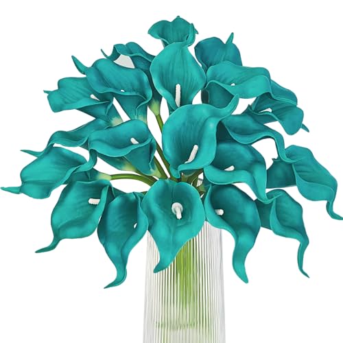 Letjolt Teal Calla Lily 20Pcs Artificial Flowers Bouquet for Wedding Bride Shower Blessing Gift Home Decoration Faux Calla Lilies Flower 20 Pieces - Image 1