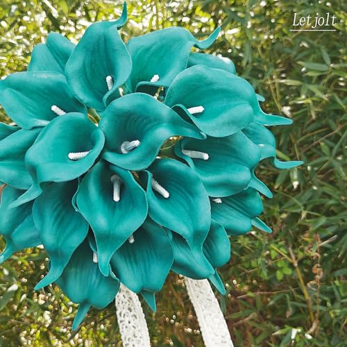 Letjolt Teal Calla Lily 20Pcs Artificial Flowers Bouquet for Wedding Bride Shower Blessing Gift Home Decoration Faux Calla Lilies Flower 20 Pieces - Image 3