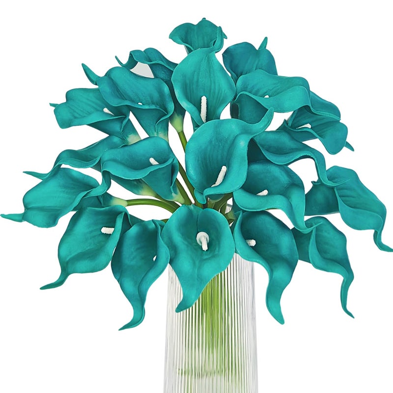 Letjolt Teal Calla Lily 20Pcs Artificial Flowers Bouquet for Wedding Bride Shower Blessing Gift Home Decoration Faux Calla Lilies Flower 20 Pieces - Image 2