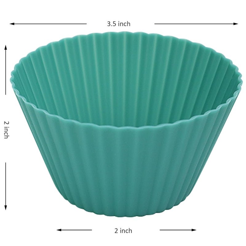 Pharamat Extra Large Silicone Cupcake Muffin Cups 12 Pcs, 3.54 Inch Muffin Liners, Reusable Jumbo Silicone Baking Cups Easy to Clean, Great for Cupcake, Mousse(3 Green, White) - Image 2