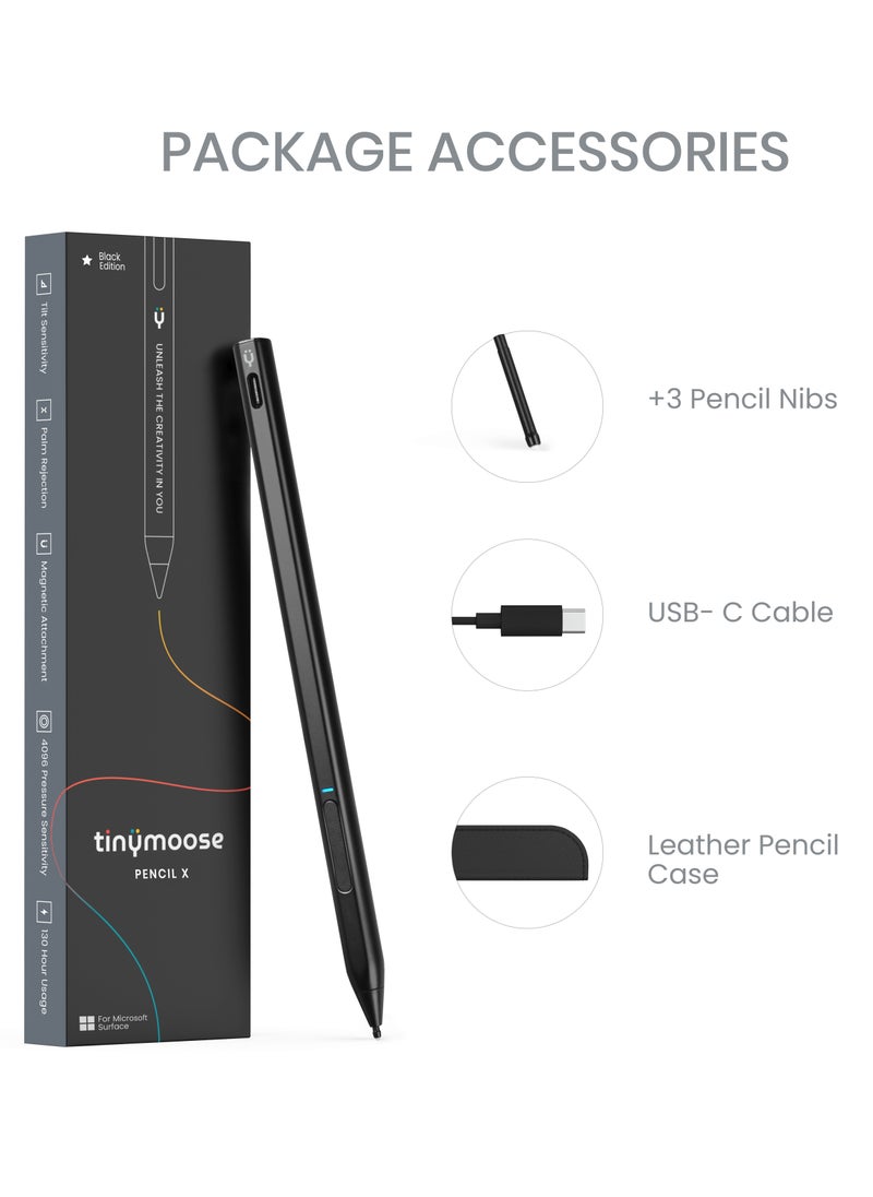 TinyMoose - Active Digital Stylus Pen Pencil X for Microsoft Surface Pro/Book/Laptop/Go - With Precise Pressure Sensitivity, Palm Rejection & Tilt Sensitivty - Black Edition - Image 1