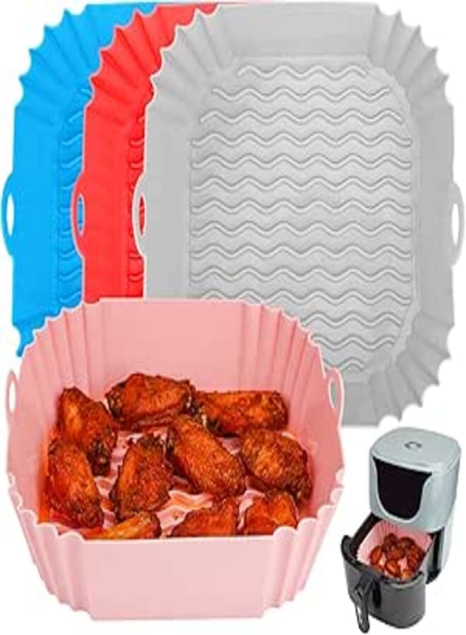 Vailnd Air Fryer Silicone Liners: Air Fryer Silicone Liners Reusable, Square Air Fryer Silicone Pot, Replacement of Parchment Paper, Washable Airfryer Basket Accessories for 4Qt and Bigger (8 inch)