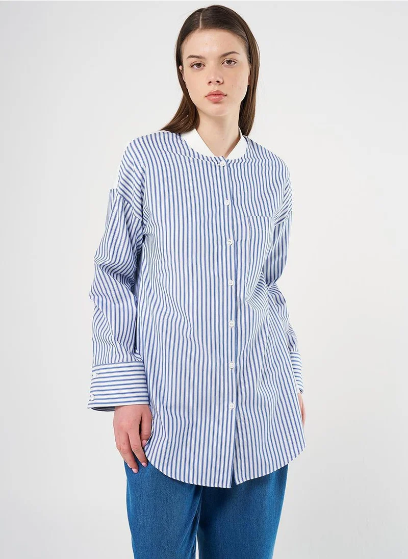 Kayra Cotton Blend Single-Pocket Tunic in Indigo
