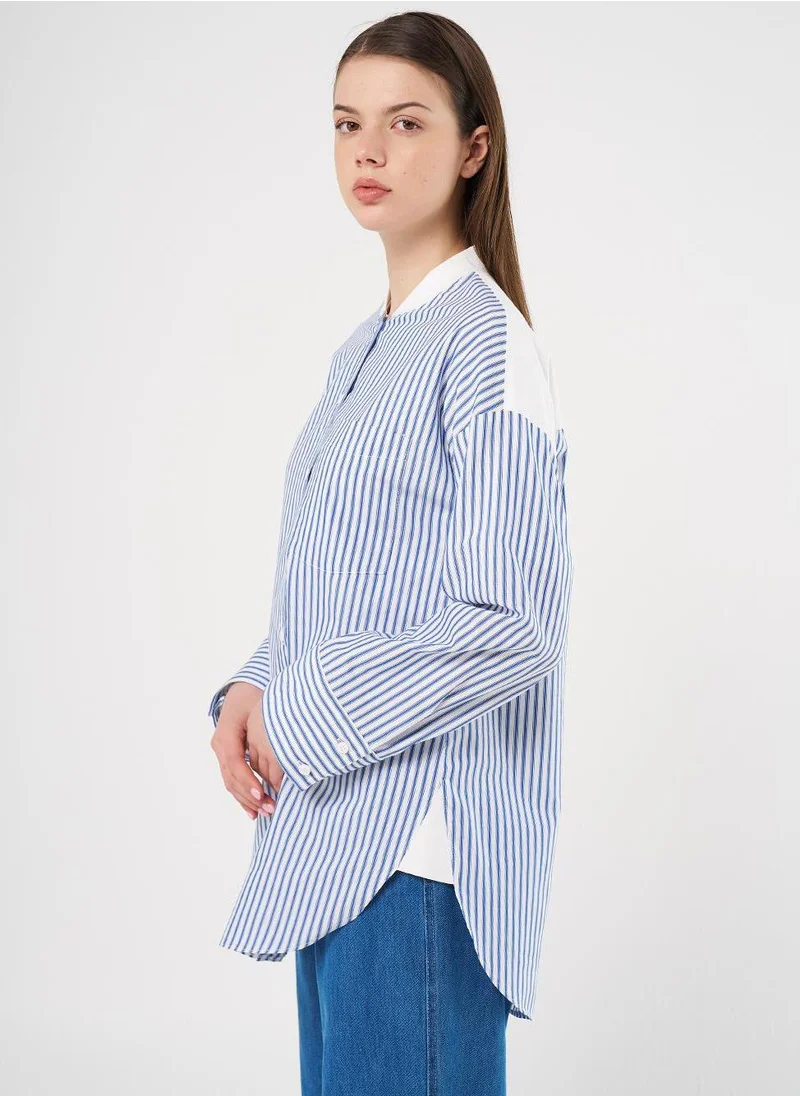 Kayra Cotton Blend Single-Pocket Tunic in Indigo