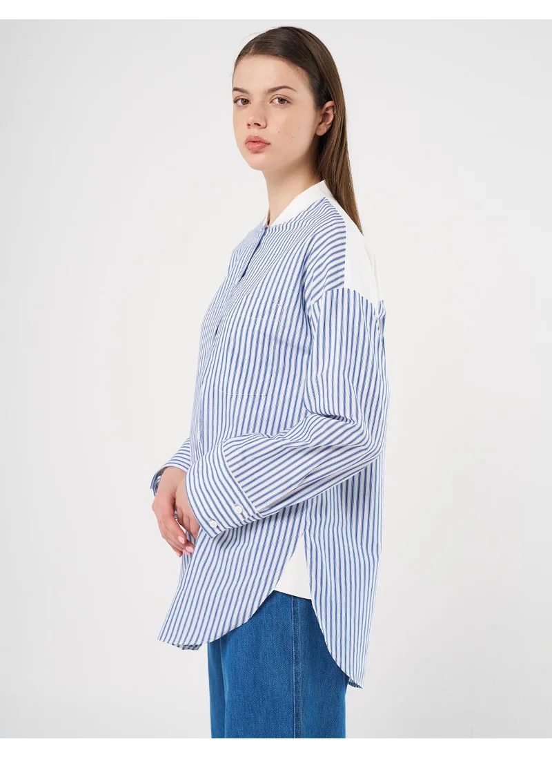 Kayra Cotton Blend Single-Pocket Tunic in Indigo