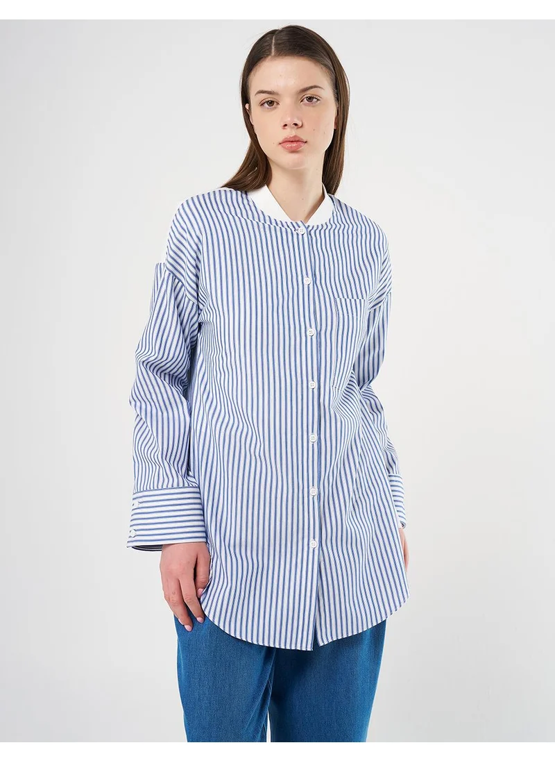 Kayra Cotton Blend Single-Pocket Tunic in Indigo
