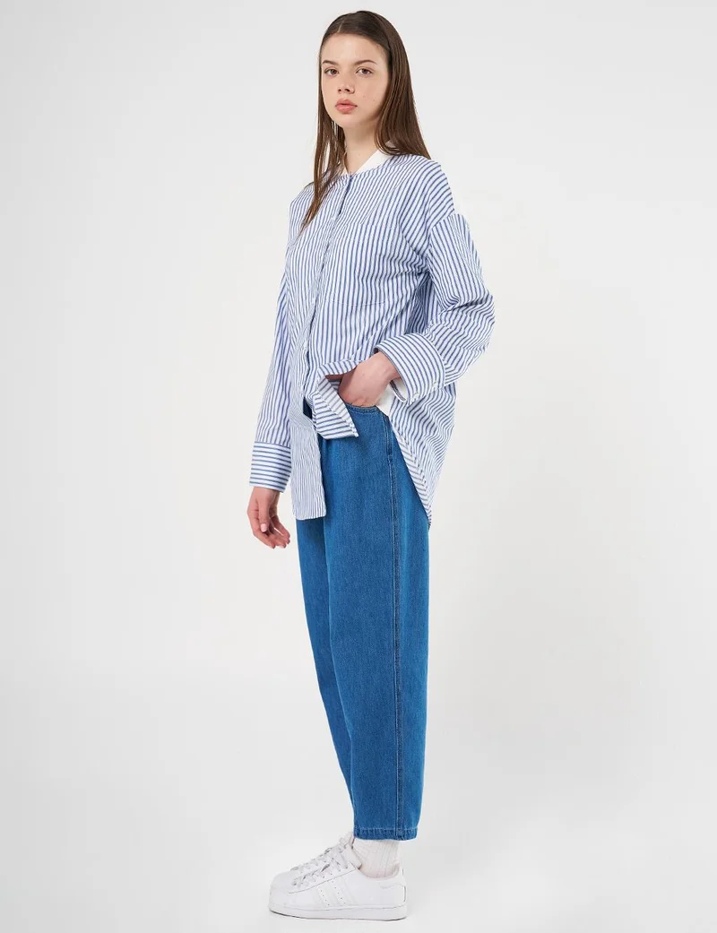 Kayra Cotton Blend Single-Pocket Tunic in Indigo