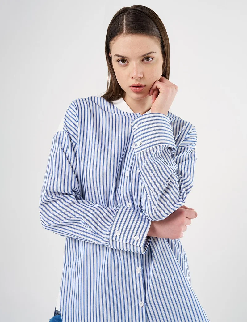 Kayra Cotton Blend Single-Pocket Tunic in Indigo