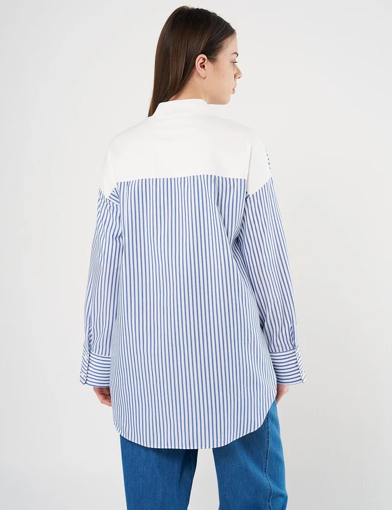 Kayra Cotton Blend Single-Pocket Tunic in Indigo